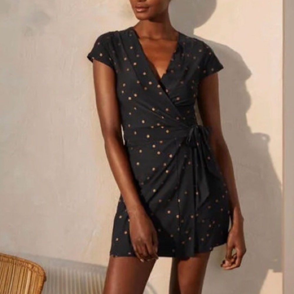 NWT Boden Lefkada Wrap Dress Cover Up Gold Copper Polka Dots Flattering Sz 16/18